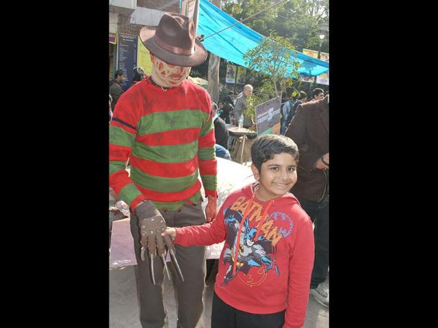 A participant dressed as a comic character at the 2nd annual Indian Comic Con in Delhi. HT/Divya Jain