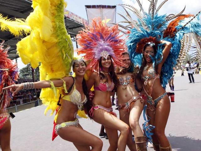 Masqueraders dance on stage on the final day of the carnival at Queen's Park Savannah in Port of Spain. Reuters/Andrea De Silva