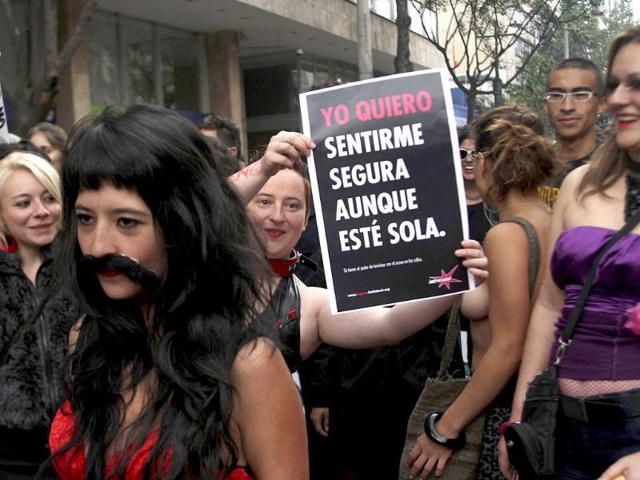 Members of the Network of Women take part in the 'March of the whores' to protest against discrimination and violence against women in Bogota. Reuters/Fredy Builes