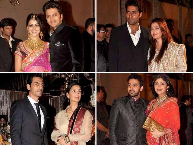 Bollywood's whose who was present at Dheeraj Deshmukh and Honey Bhagnani's wedding reception in Mumbai. Take a look at the star-studded event.