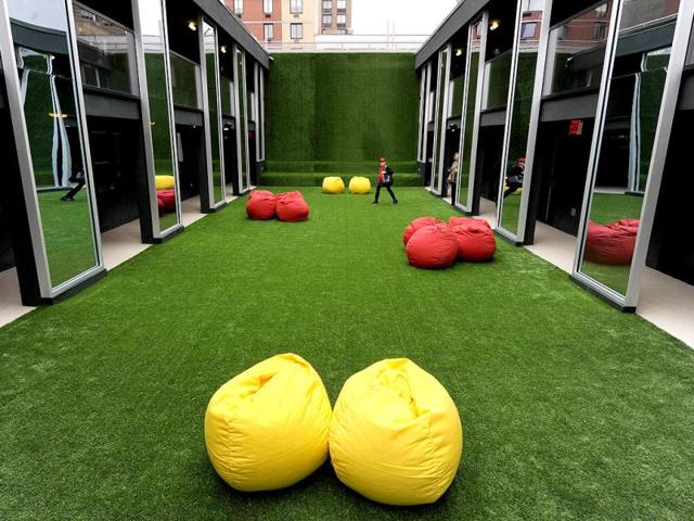 The Great lawn of New York City's first-ever gay hotel, The Out NYC, during the official opening to the public. (AFP photo/ Timothy A. Clary)