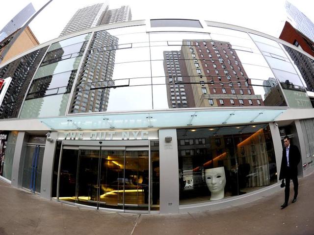 The front of New York City's first-ever gay hotel, The Out NYC, during the official opening to the public. (AFP photo/ Timothy A. Clary)