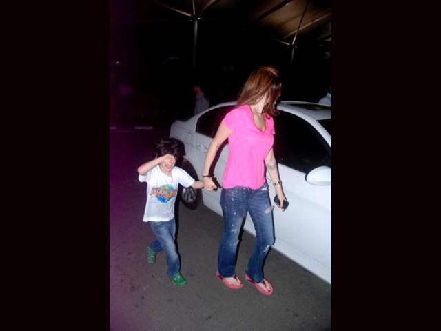 Suzanne Roshan with son Hrehaan.