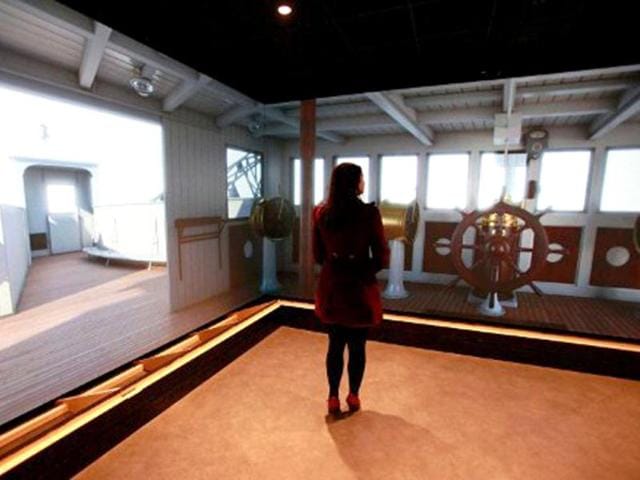 A computer generated image shows the wheelhouse of the Titanic ship at the Titanic Belfast visitor centre in Belfast, Northern Ireland. The world's biggest Titanic visitor attraction is to open in its Belfast birthplace on 31 March, 100 years to the day since the doomed ocean liner was completed in the same shipyards. AFP/Peter Muhly