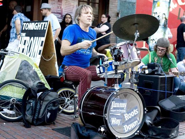 Jimmy Way of Austin plays the drums on Sixth Street during the South by Southwest Music Conference in downtown Austin, Texas. Reuters/Julia Robinson