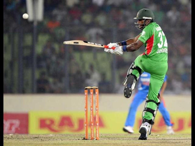 Bangladeshi batsman Jahurul Islam plays a shot during the ODI Asia Cup cricket match between India and Bangladesh at the Sher-e-Bangla National Cricket Stadium in Dhaka. AFP Photo/Munir uz Zaman.
