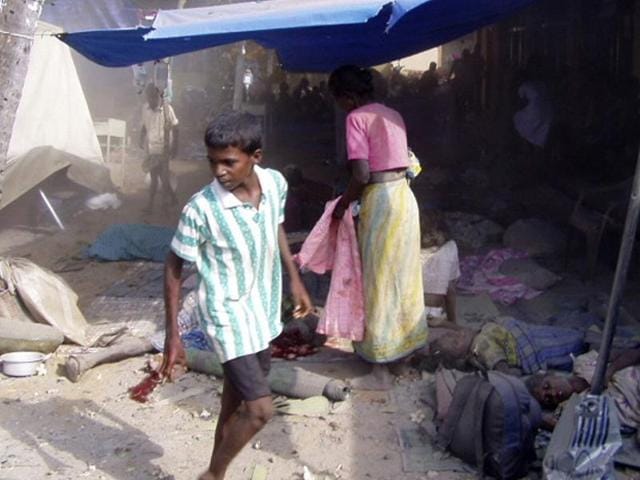 File photo: In this photograph released by the pro-LTTE website TamilNet.com, obtained by Mercy Mission, on May 2, are what they say show some of the 64 people killed and 87 wounded by shelling on May 2, 2009 at a makeshift field hospital in Mullivaikal, in the south of the last scrap of land held by the guerrillas. Reuters/www.Tamilnet.com/Handout