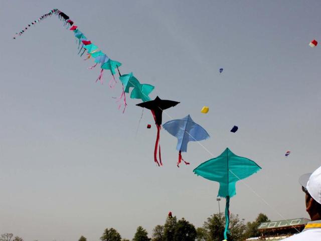 About 50 participants including five foreigners taking part in one day International Kite Festival organised by Rajasthan Toursim Development Corporation on the occasion of Rajasthan Day at Polo Ground in Jaipur. Agencies