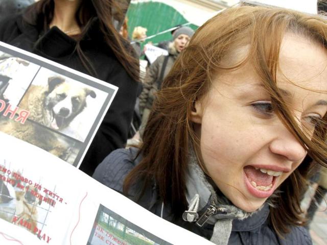 An activist takes part in the "Fair Play For Strays" demonstration to defend stray animals in Kiev. Reuters/Gleb Garanich