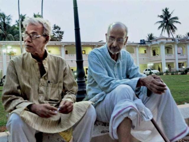 Maoist mediators Dandapani Mohanty and Dr BD Sharma sit at Odisha state guest house in Bhubaneswar. PTI photo