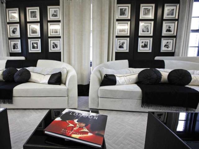 Main living room in one of the five bedroom luxury penthouse apartments overlooking Hyde Park, London which is available for hire during the London 2012 Olympics for some 11,000 pounds a night - and includes a maid a butler and and Aston Martin car. AP Photo/Alastair Grant