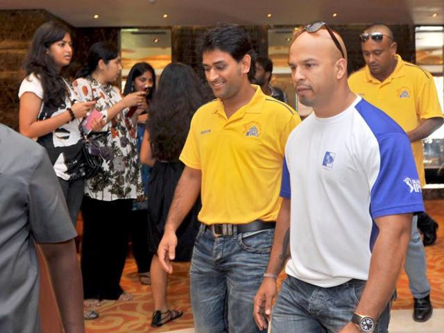 Chennai Super Kings cricket team captain Mahendra Singh Dhoni arrives at a hotel in Chennai. AFP/Manjunath Kiran