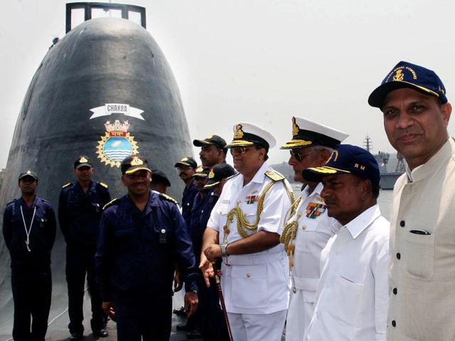 Defence-minister-AK-Antony-meeting-officers-on-board-INS-Chakra-during-the-induction-ceremony-at-Naval-Dock-yard-at-Visakhapatnam