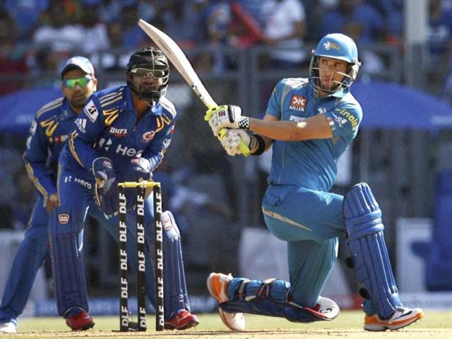Pune Warriors batsman Wayne Parnell plays a shot against Mumbai Indians during their IPL T20 match in Mumbai. PTI/Shashank Parade