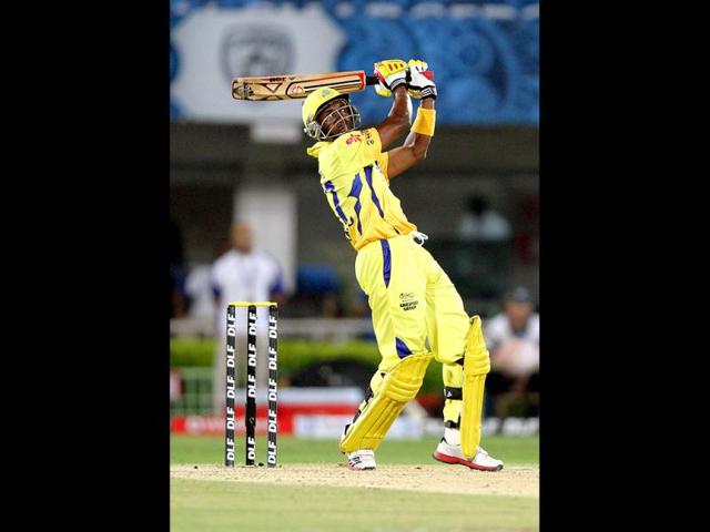 D Bravo of Chennai Super Kings in action against Decan Chargers during the IPL 5 at YSR Stadium,Vishakhapatnam. (HT Photo/Subhendu Ghosh)