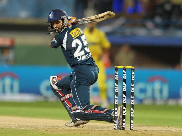Deccan Charger batsman Shikhar Dhawan plays a shot during the IPL Twenty20 cricket match between Chennai Super Kings and Deccan Chargers at Dr YS Rajasekhara Reddy Cricket Stadium in Visakhapatnam. (AFP Photo/Noah Seelam)
