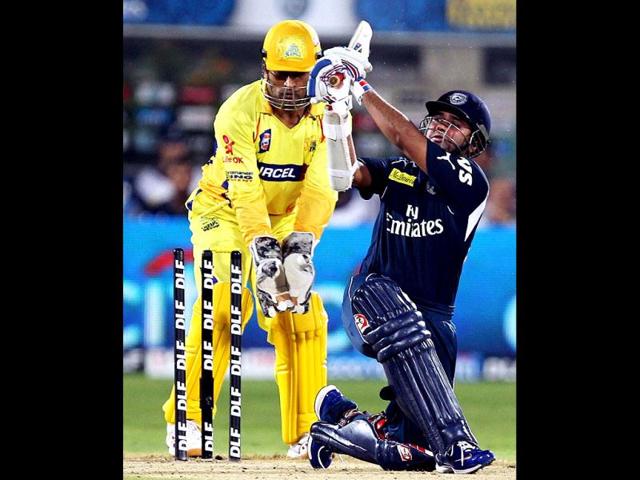 Deccan Chargers Parthiv Patel plays a shot against Chennai Super Kings during their IPL-5 match in Visakhapatnam. (PTI Photo/Ashok Bhaumik)