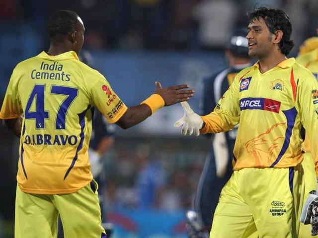 Chennai Super Kings M S Dhoni celebrates winning against Deccan Chargers during their IPL 5 match in Visakhapatnam. (PTI Photo/Ashok Bhaumik)