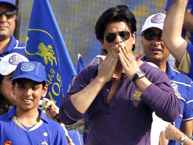Bollywood actor Shahrukh Khan during the IPL 5 match between Rajasthan Royals and Kolkata Knight Riders in Jaipur on Sunday. PTI Photo/Aman Sharma