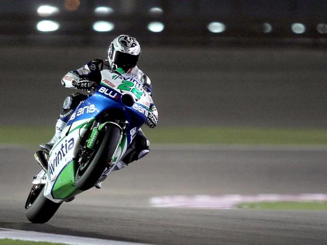 Spain's Ivan Silva of the Avintia Blusens team attends the first free practice session of the Qatar MotoGP at Losail Circuit in Doha. AP