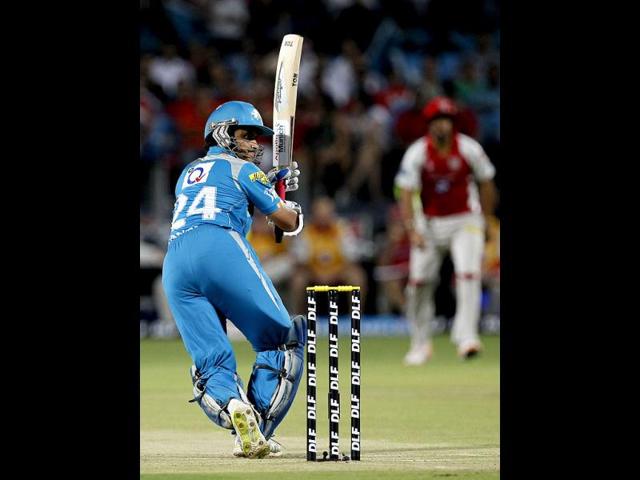 Pune Warriors captain Sourav Ganguly in action during the match between Pune Warrior India vs Kings XI Punjab at Subrata Roy Sahara Stadium, Pune. (HT Photo/Sattish Bate)