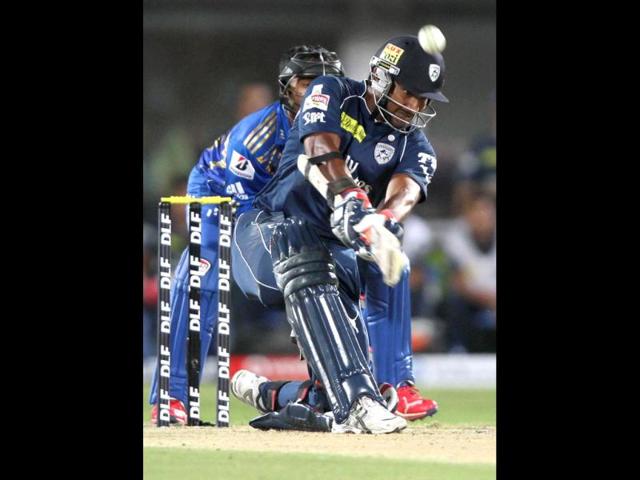 Kumara Sangakkara, captain of Deccan Chargers, in action during the IPL match at YSR Stadium, Vishakhapatnam. (HT Photo/Subhendu Ghosh)