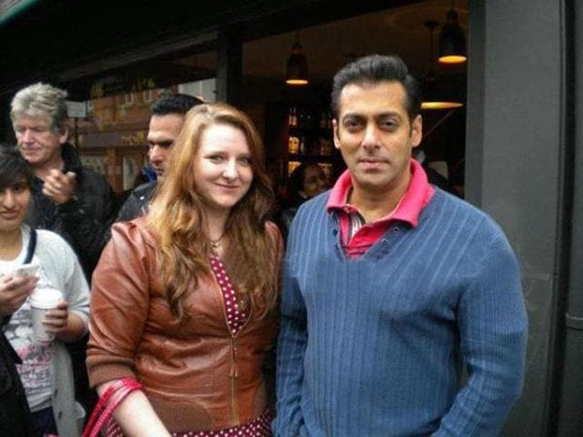 Salman Khan snapped with a fan on the sets of Ek Tha Tiger, an upcoming film by Kabir Khan, which also has Katrina Kaif as the lead.