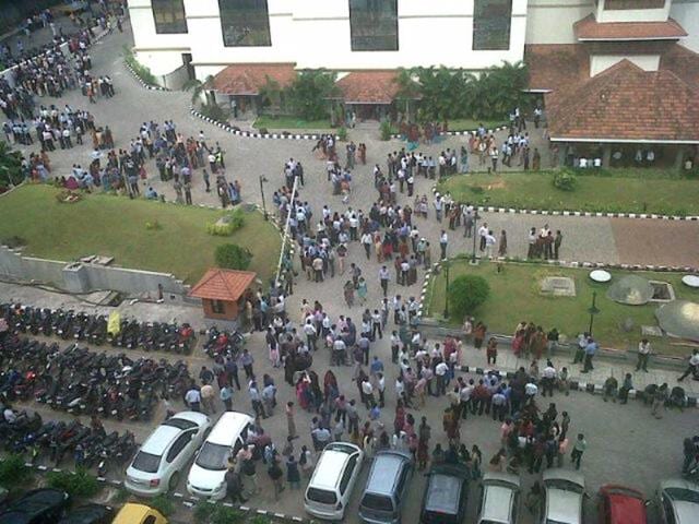 Earthquake fear in front of Leela building, Technopark. A tsunami watch was issued for countries across the Indian Ocean after the 8.7 magnitude quake hit Indonesia. The picture posted by NithinSR
