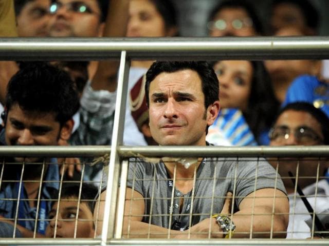Bollywood actor Saif Ali Khan watches the IPL Twenty20 cricket match between Rajasthan Royals and Mumbai Indians at the Wankhede Stadium in Mumbai. AFP Photo/Indranil Mukherjee
