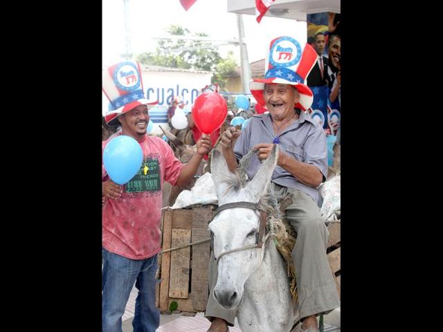 An elderly man rides a donkey during a traditional parade of donkeys in Turbaco, some 20 km south of Cartagena, Colombia. Leaders of the western hemisphere, including President Barack Obama, will meet for the 6th Summit of the Americas April 15 and April 16 in Cartagena. AP Photo/Pedro Mendoza