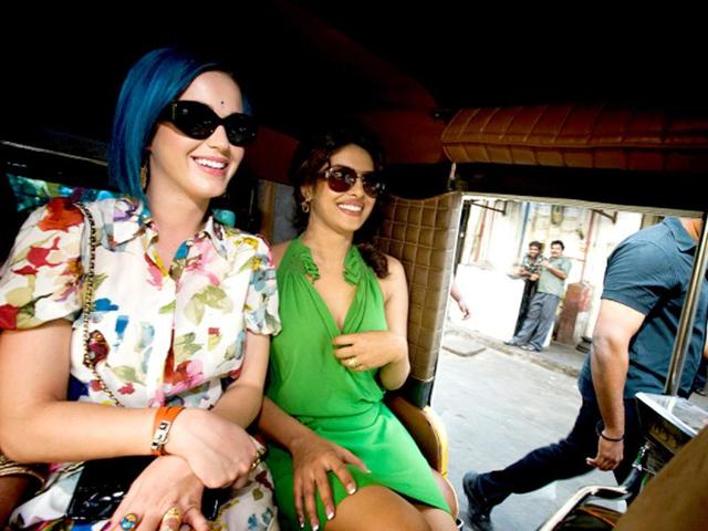 Katy Perry and Priyanka Chopra in an autorickshaw in Chennai. Katy Perry performed at the opening ceremony of IPL.