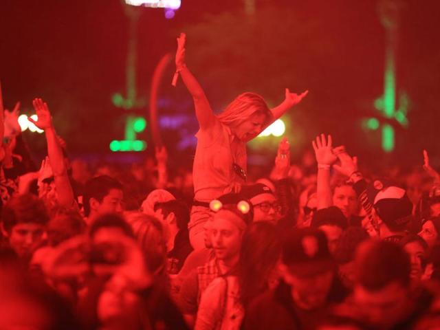 Music fans attend the 2012 Coachella Valley Music and Arts Festival held at The Empire Polo Field in Indio, Californiaornia. (AFP/Christopher Polk)