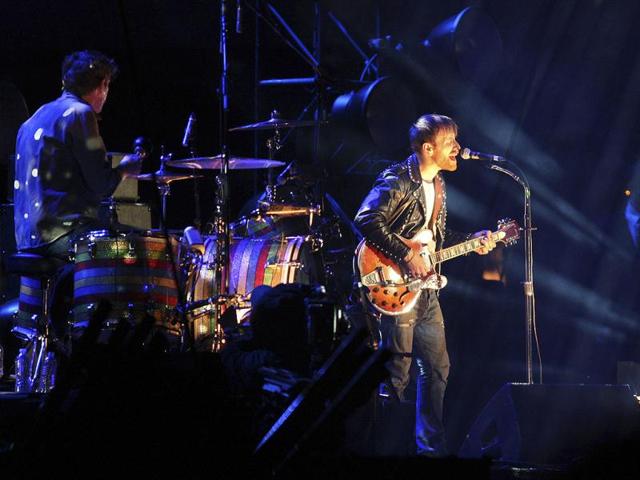Patrick Carney (L) and Dan Auerbach of the Black Keys perform at the Coachella Valley Music and Arts Festival in Indio, California. (Reuters/David McNew)