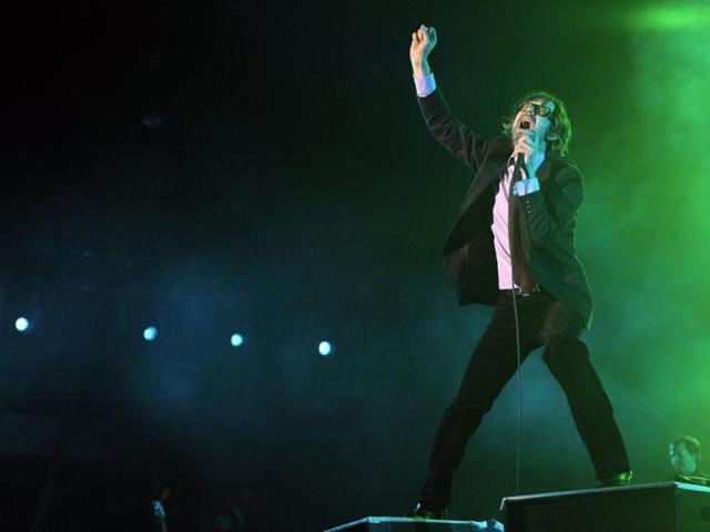 Jarvis Cocker of the British band Pulp performs during the first weekend of the 2012 Coachella Valley Music and Arts Festival in Indio, California. The Coachella festival, which commenced in 1999 on the desert lawns of the Empire Polo Club in Indio, Californiaornia, has grown from 25,000 attendees initially to 75,000 people a day, and has become an important platform for alternative rock, rave and electronic music acts. (AP Photo/Chris Pizzello)