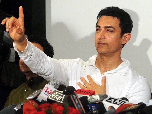 Aamir Khan speaks during a press conference to promote his upcoming television show Satyamev Jayate.