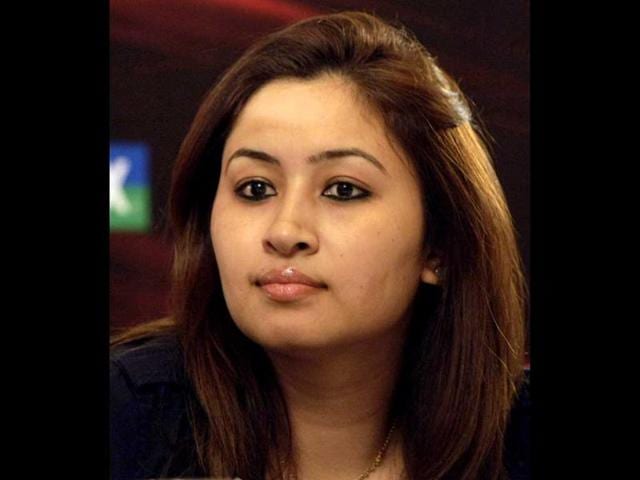 Shuttler Jwala Gutta at a press conference ahead of the second edition of Yonex-Sunrise India Open 2012 OSIM BWF World Superseries badminton tournament in New Delhi. HT Photo/M Zhazo