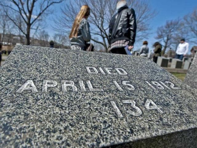 People gather at Fairview Cemetery in Halifax remembers the one hundred and twenty-one victims of the RMS Titanic buried at the site. Halifax, the nearest port city when the Titanic sank on April 15, 1912, is marking the 100th anniversary of the accident. (AFP/Rogerio Barbosa)