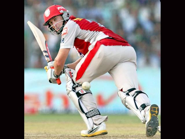 Kings XI Punjab cricketer David Hussey plays a shot during IPL T20 match against KKR at Eden Gardens in Kolkata. PTI/Ashok Bhaumik
