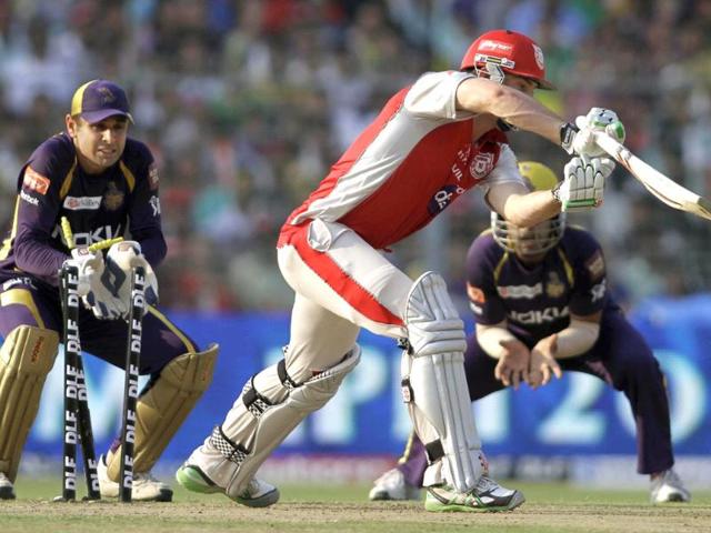 Shaun Marsh of Kings XI Punjab is bowled out during an Indian Premier League (IPL) cricket match against Kolkata Knight Riders in Kolkata. AP/Bikas Das