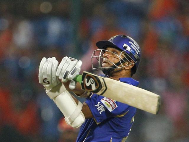 Rajasthan Royals captain Rahul Dravid watches his shot during their Indian Premier League (IPL) cricket match against Royal Challengers Bangalore in Bangalore. AP/Aijaz Rahi