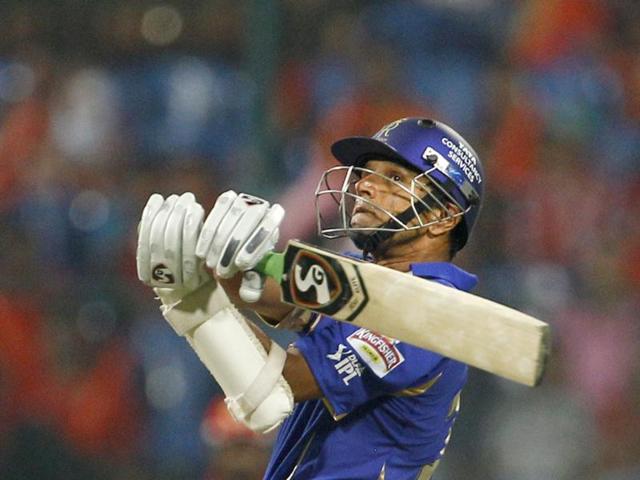 Rajasthan Royals captain Rahul Dravid watches his shot during their Indian Premier League (IPL) cricket match against Royal Challengers Bangalore in Bangalore. AP/Aijaz Rahi