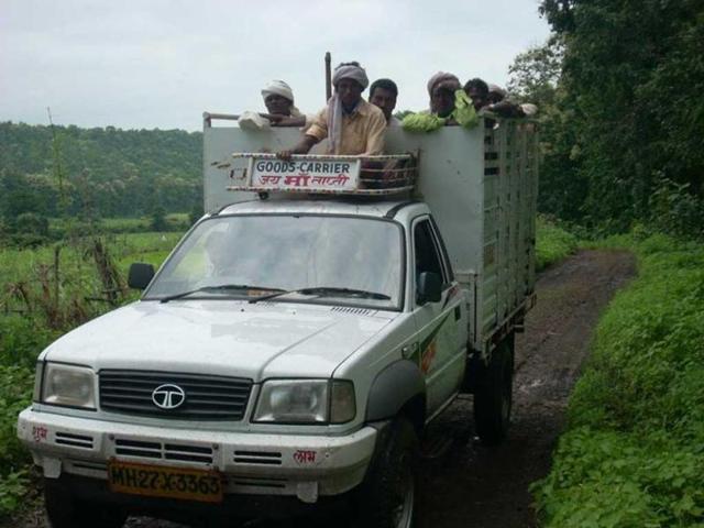 These 'goods carriers' are popular in Melghat because public transport is limited.