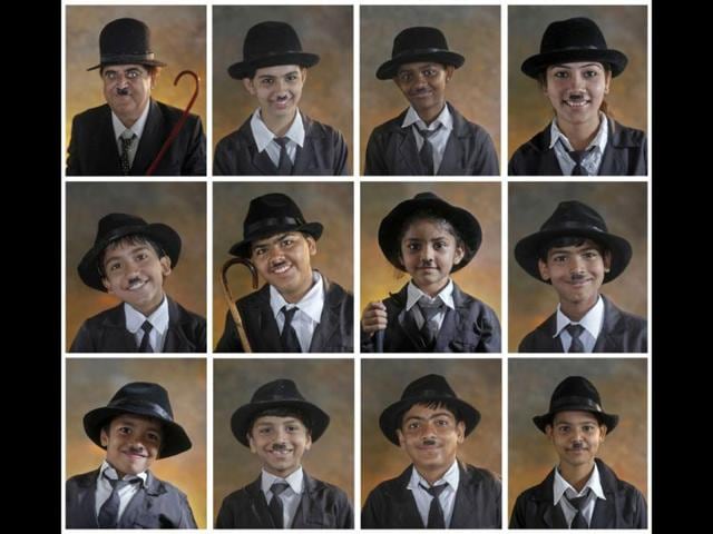 A combination of pictures shows members of Charlie Circle dressed up as Charlie Chaplin posing inside a studio during his birthday celebrations in Adipur in the Gujarat. Aswani formed the Charlie Circle fan club after watching Chaplin's Gold Rush in 1973. Every year Aswani celebrates Chaplin's birthday on April 16 by taking a walk along with a group of Chaplin impersonators through the city streets, which is followed by other cultural programs dedicated to Chaplin. (Reuters/Danish Siddiqui)