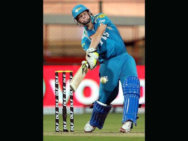 Pune Warriors' Steven Smith plays a shot against Royal Challengers Bangalore during the IPL 5 match at Chinnaswamy stadium in Bengaluru. PTI/Shailendra Bhojak