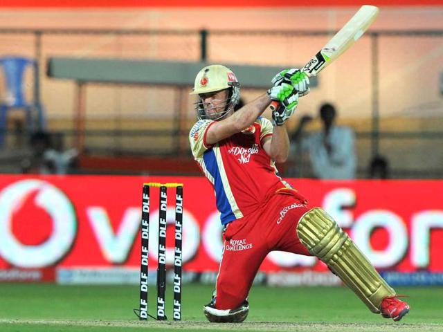 Royal Challengers Bangalore batsman AB de Villiers plays a shot during the IPL Twenty20 cricket match against Pune Warriors India at the M Chinnaswamy Stadium in Bangalore. AFP/Manjunath Kiran
