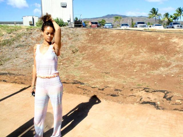 Rihanna winks at the camera.