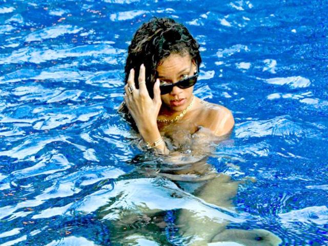 The We Found Love hitmaker enjoys in deep blue water.