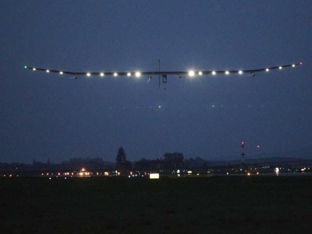 Solar Impulse project president and pilot Bertrand Piccard lands with the solar-powered HB-SIA prototype airplane during a test flight at Payerne airport. The Solar Impulse HB-SIA, which has 12,000 solar cells built into its 64.3-meter (193-foot) wings, is a prototype for an aircraft that its creators hope will carry out its first circumnavigation of the globe from 2014. Reuters/Denis Balibouse