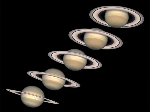 These Hubble space telescope images of Saturn, shown in this handout composite photo, captured from 1996 to 2000, depict the planet in different stages of its 29-year journey around the sun. Reuters/File