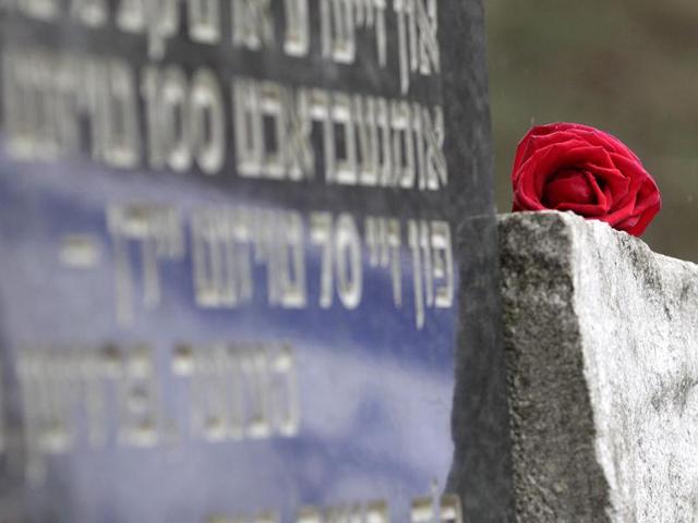 A red rose is pictured at the commemoration place during the March of the Living to honour Holocaust victims in Paneriai near Vilnius. Reuters photo/Ints Kalnins